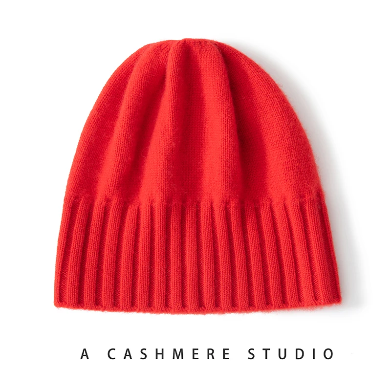 

Cashmere feminino malha gorro monocromático, chapéus de inverno, ao ar livre, macio, manter boné quente, nervurado, alta