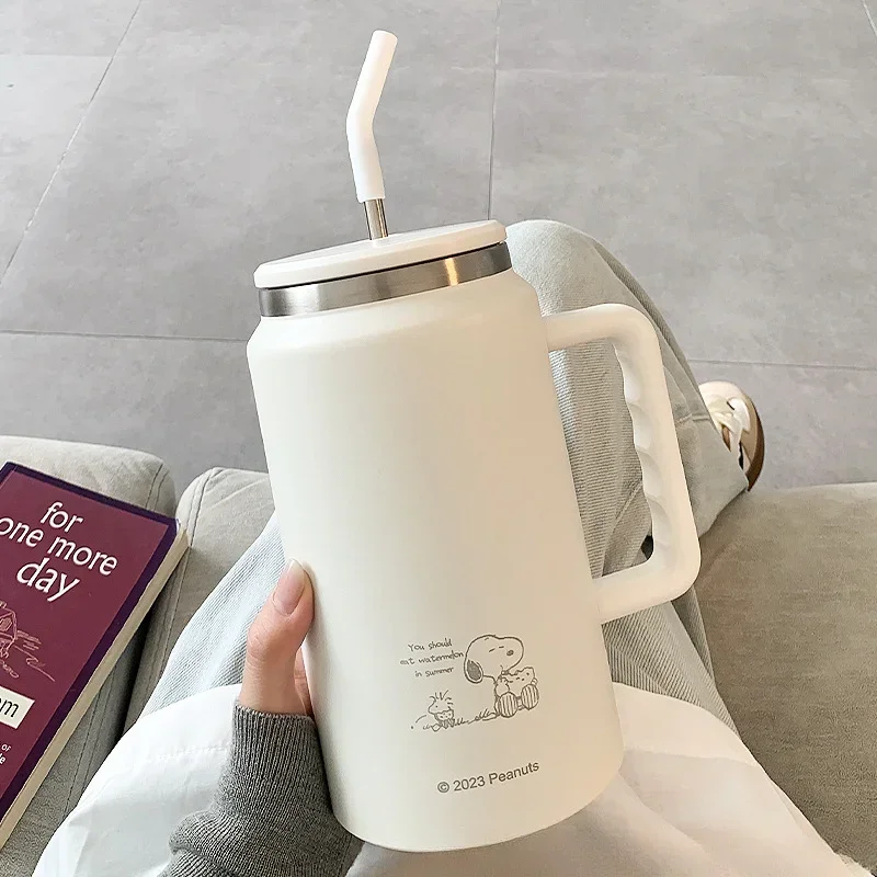New Snoopy Thermos Cup Large Capacity Straw Water Cup Female High-looking Kettle Student Portable 304 Stainless Steel