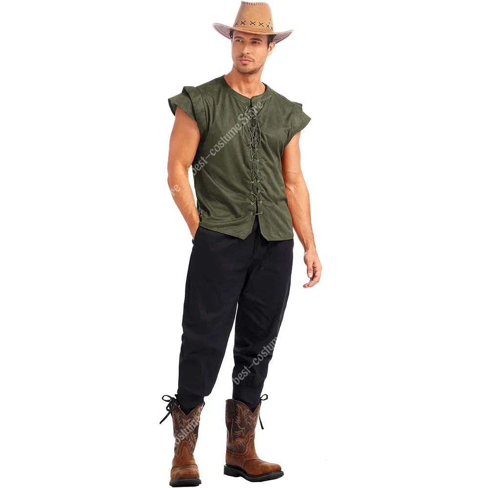 

Pirate Costume Men Halloween Costume Cosplay Medieval Clothes For Men Costume Pirate Vest And Pants 2 Pieces