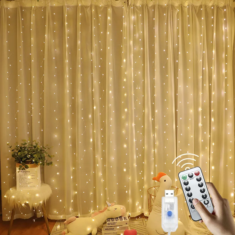 

Christmas String Light Garland Curtain Light USB Remote Lights Christmas Decor For New Year Lamp Home Ramadan Decorative