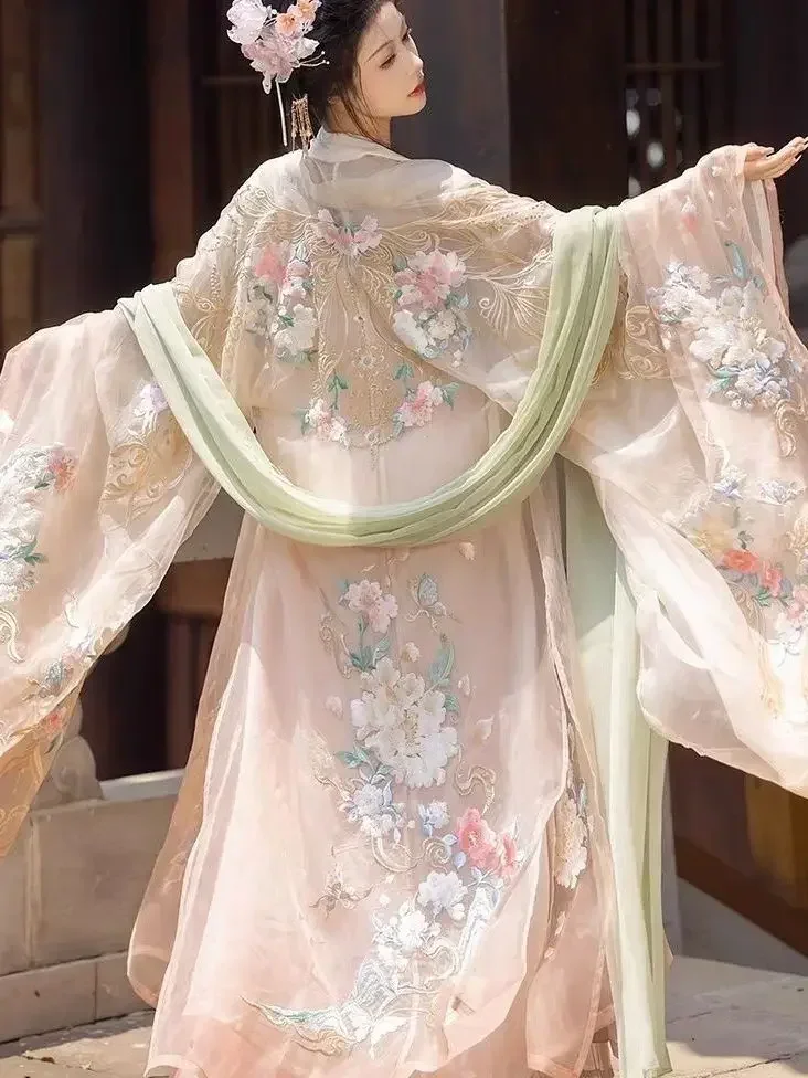 

2024 Hanfu Тяжелая промышленная Вышивка градиентный костюм с большими рукавами Тан сделано Hezi юбка в китайском стиле Династия Тан Косплей Костюм