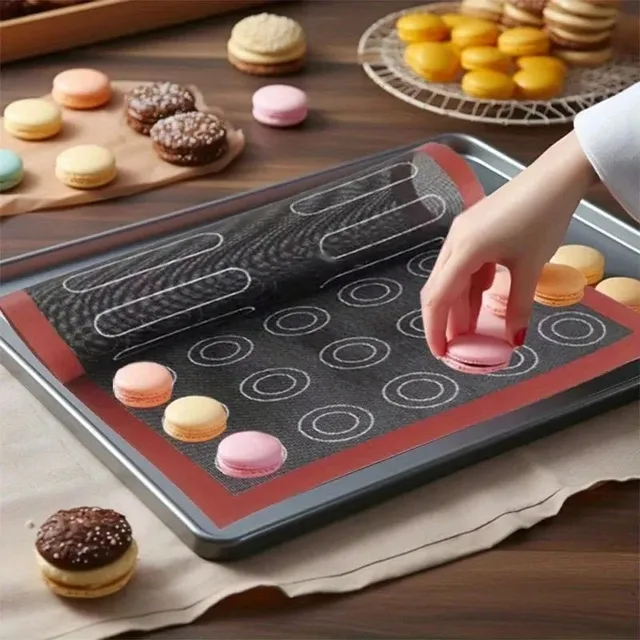 Aomily Silicone 30x40cm Two Sided In One Printing Macaroon Puff Baking Mat Non Stick Pastry Oven Cake Perforated Sheet Liner Mat 2