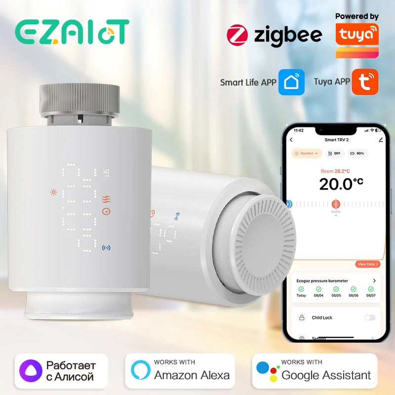 Tuya ZigBee สมาร์ทเทอร์โมสตัทวาล์วหม้อน้ำแอคชูเอเตอร์ TRV ควบคุมอุณหภูมิระยะไกลทำงานร่วมกับ Alexa Google Home 1
