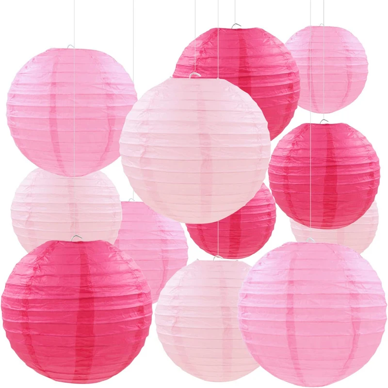 12Pcs Round Chinese Paper Lanterns Hanging Paper Lanterns Decoration for Birthday Wedding Classroom Paper Ball Lanterns Decor