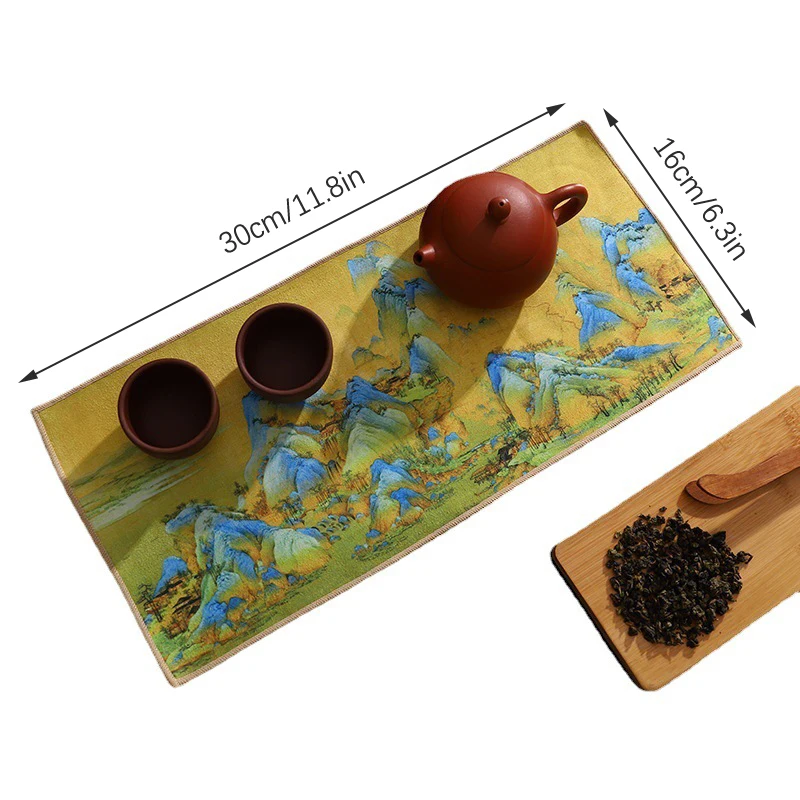 30*16cm Chinese Painted Thick Tea Towel Super Absorbent Tea Accessories Table Mats Household Professional Ragtea Napkin
