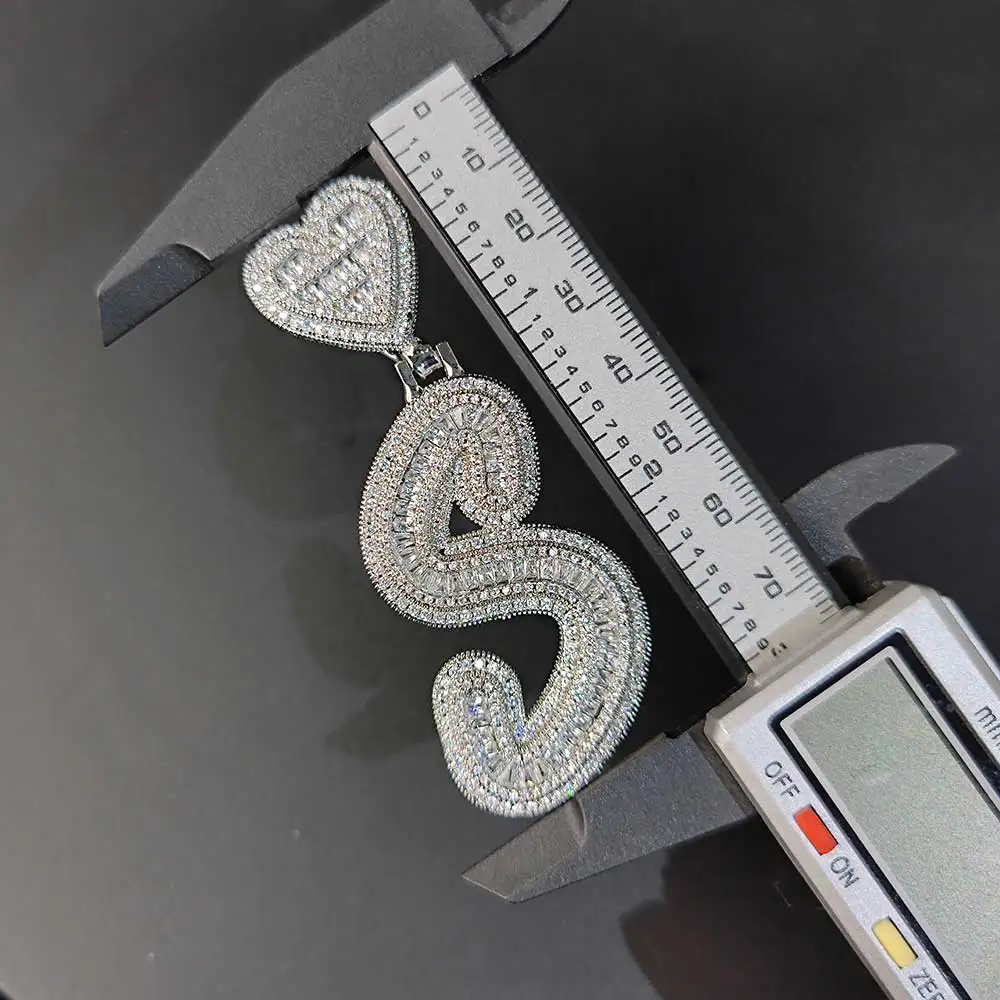 New Arrival Heart Hook Letter Pendant Square Cut CZ Stone Iced Out Diamond Letter Pendant Custom Name Necklace