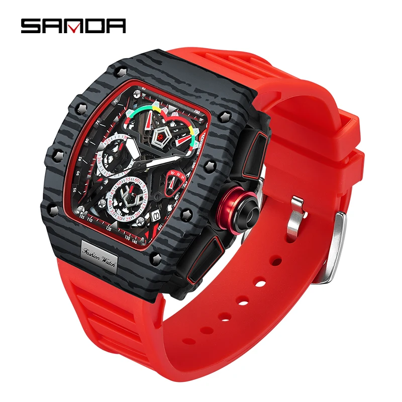 SANDA Men's Watches Fashion Sport Quartz Watch for Men Luxury Top Brand Waterproof Wristwatches Silicone Strap Relogios Masculin