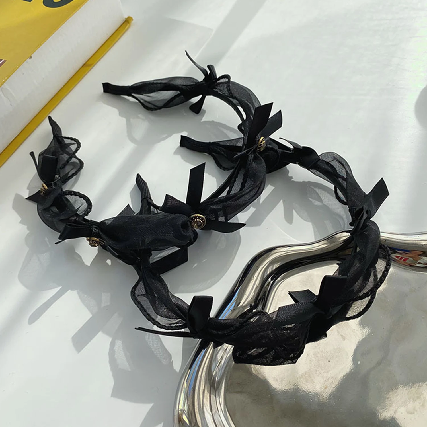 

Fashion Black Mesh Bow Hairband Headband For Women Girls Vintage Charming Braided Hairbands Hair Hoop Y2K Hair Accessories