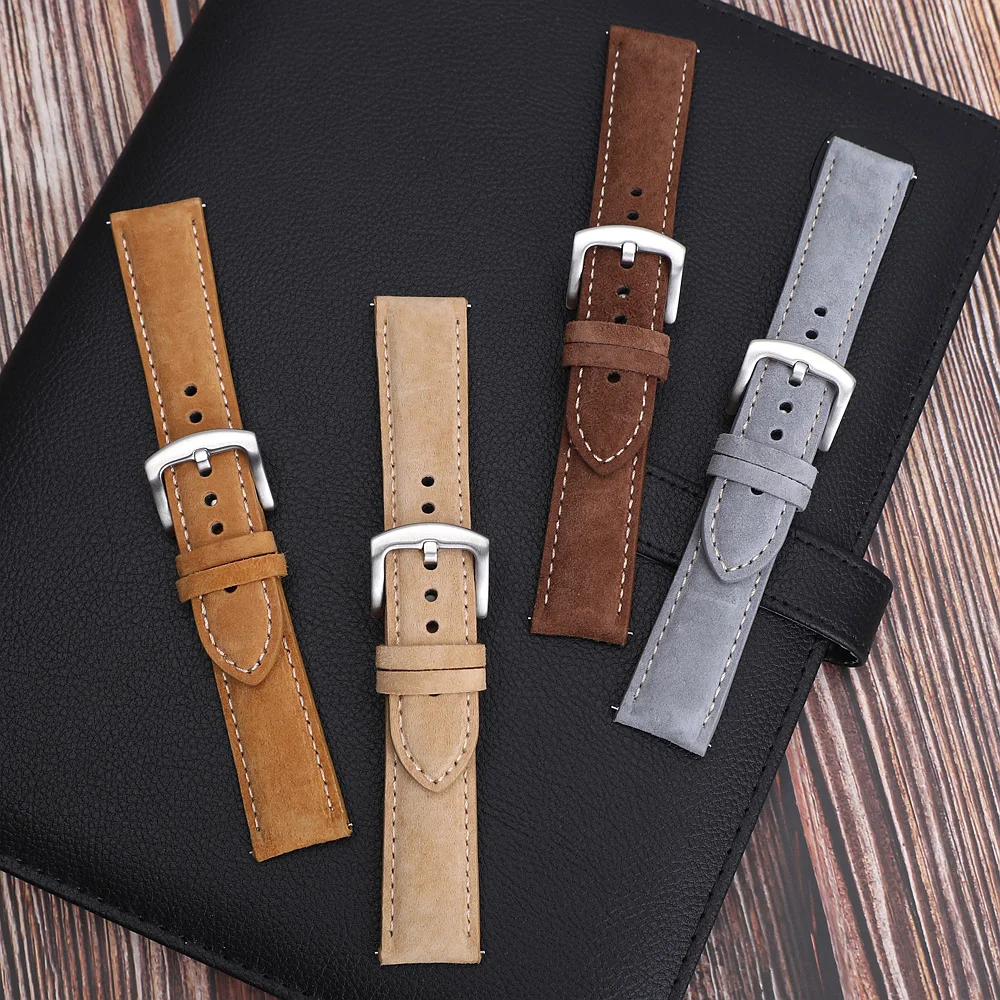 Handcrafted Genuine Leather Suede Watch Strap – Quick Release Soft Wristband Belt Accessories