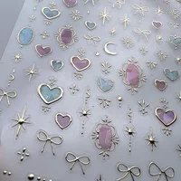 1pcs 5D Shell Light Nail Stickers Shoiny Gold Border Love Heart Bowknot Moon Star Nai Art Decal Manicure Decorations 1
