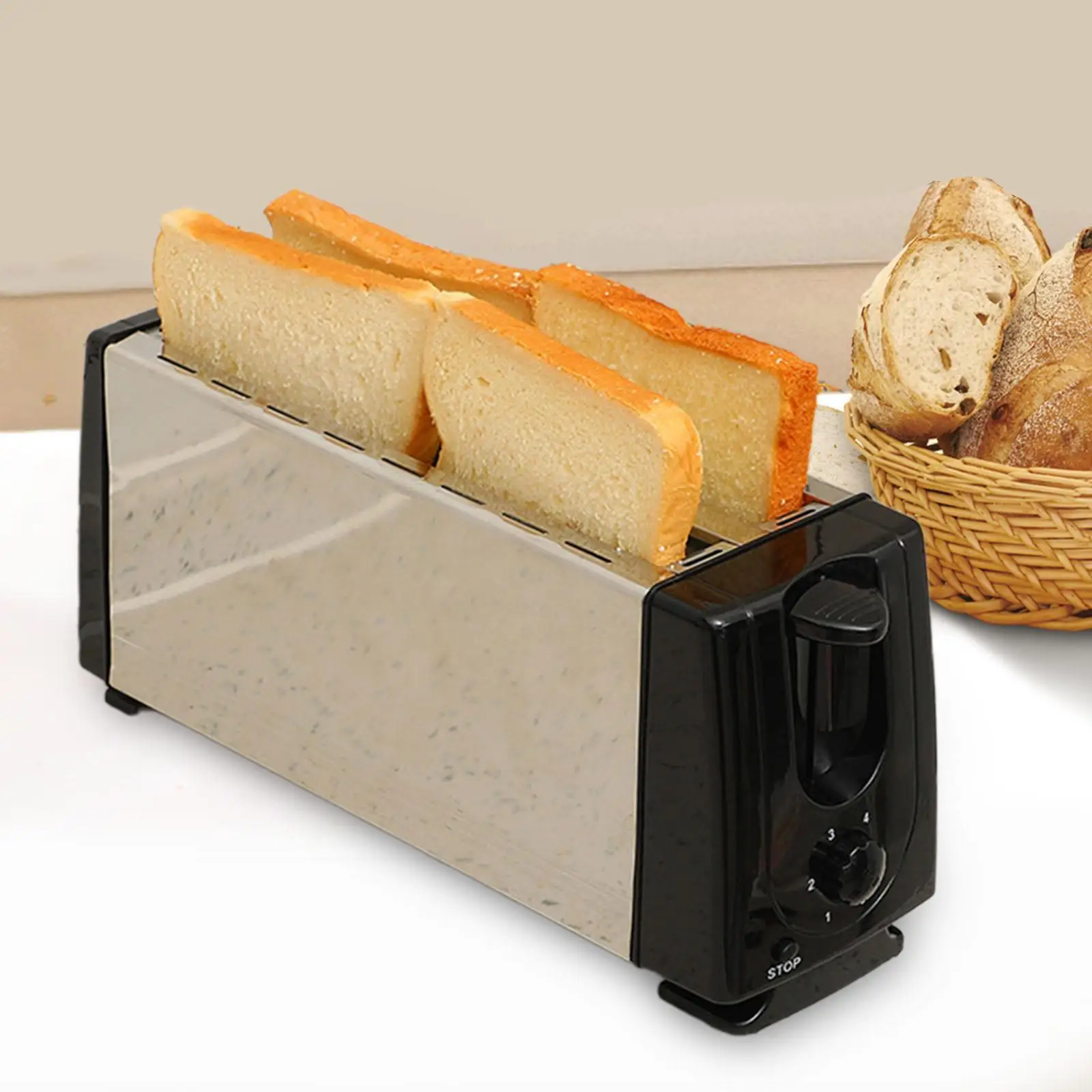 Bread Toaster European Standard Plug 4 Slices Double Sided Heating Bakeware Easy to Clean Compact Sandwich Maker for Puff Pastry
