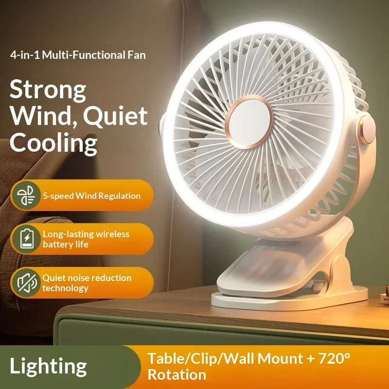 Portable Clip On Fan With Led Light And 720 Degree Rotation_voghion.com