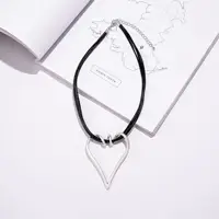 Amorcome Bohemian Heart Shape Pendant Necklace Black PU Leather Rope Chain Choker Necklace for Women Girls Mothers Day Jewelry