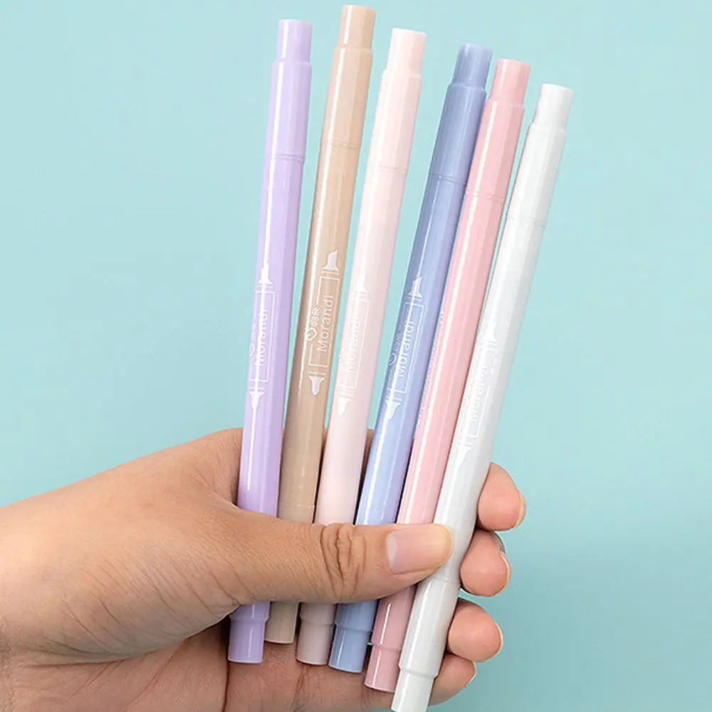 미니 라운드 토 오블리크 더블 헤드 하이라이터 펜, 멀티 컬러 텍스트 마커, 문구, 세트당 6 개