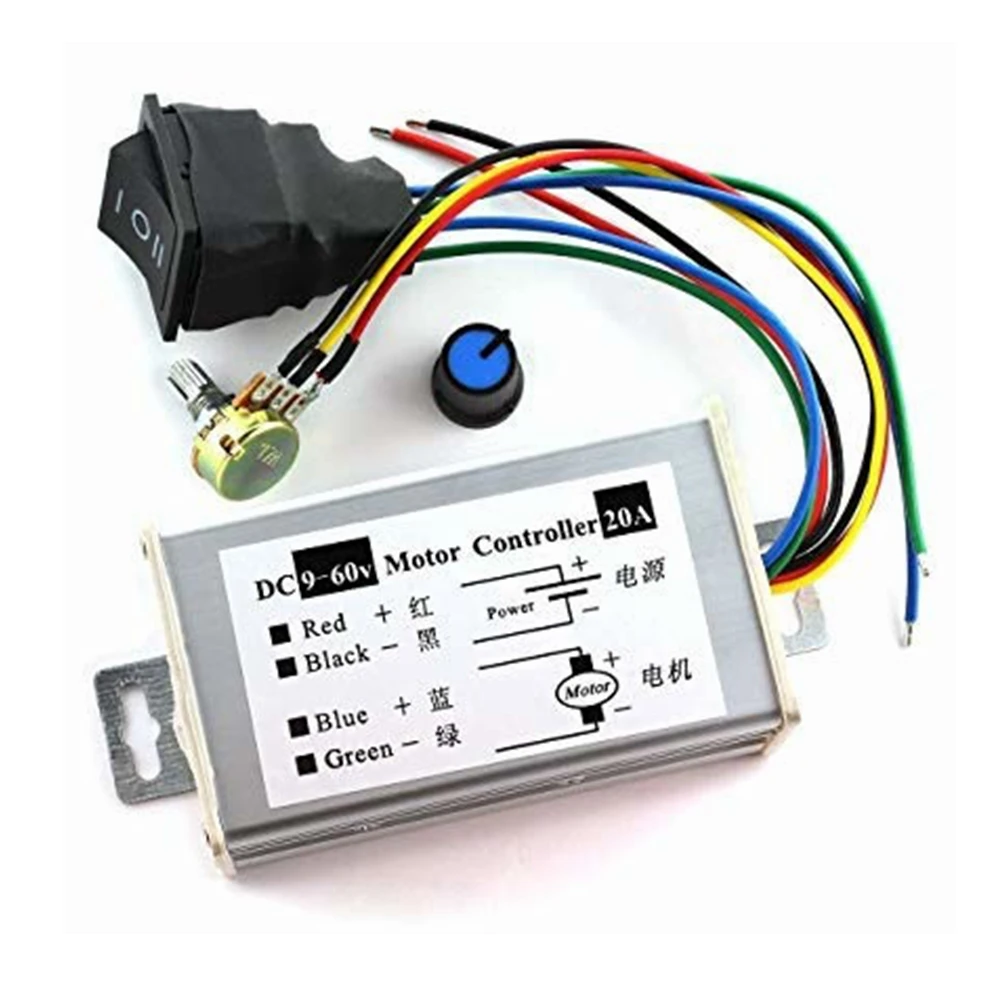 DC Motor Speed Controller Motor Speed Controller Electric Motor Speed Controller DC 9V 12V 24V 48V 60V 20A Reversible PWM 0-1200W Adjustable Current
