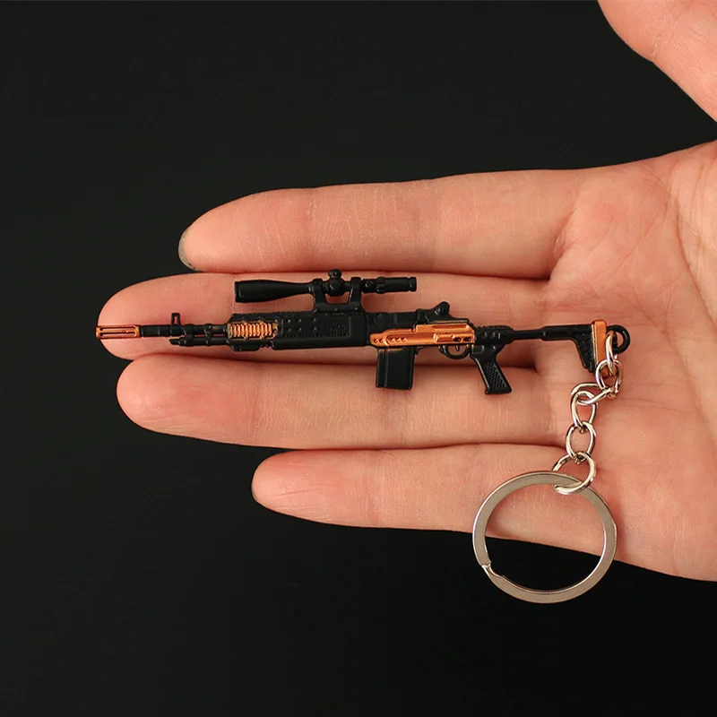 9cm PUBG Game Peripherals Mini MK14 Gun Keychain Weapon Model Keyrings Toy Sword Cosplay Metal Kids Toy Gifts for Boys