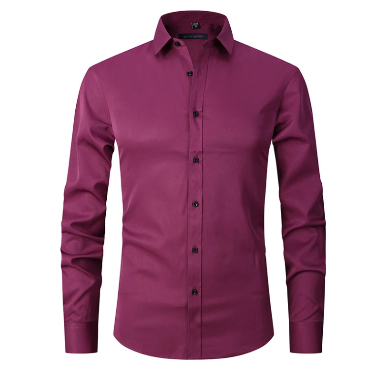 6XL 7XL 8XL Spring and Autumn Elastic Shirt Men's Long Sleeve Large Luxury Business Casual Slim Solid Color Wrinkle Free Press