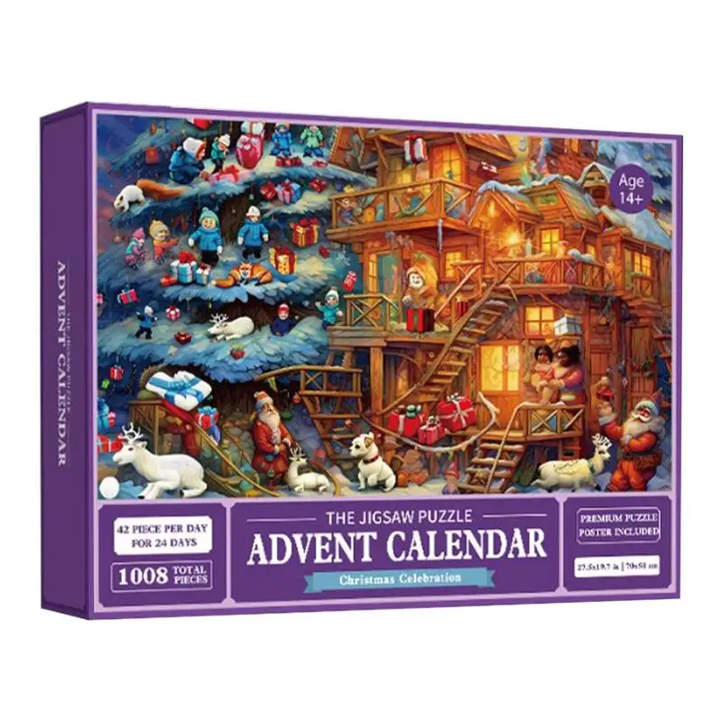 

24 Parts 1008 Pieces Jigsaw Puzzles Advent Calendar 2024 Jigsaw Puzzles Countdown to Christmas Fireplace Holiday for Adults Kids