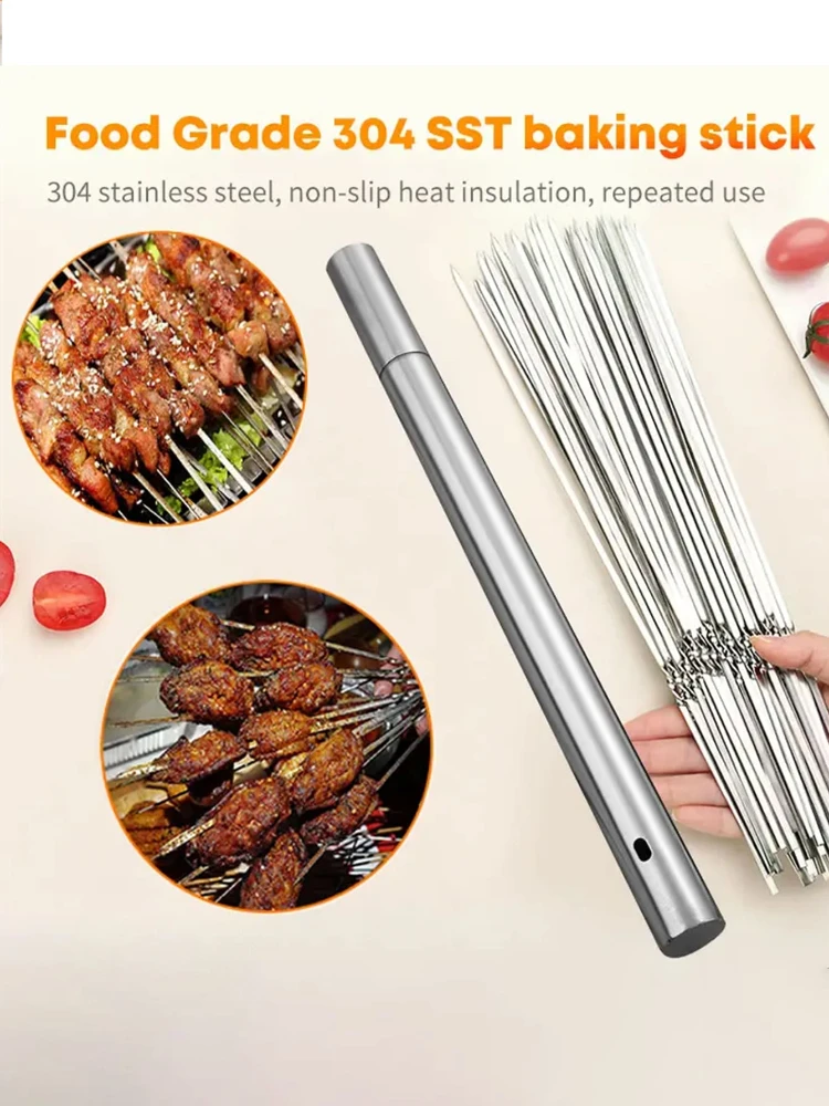 Barbecue Skewers 50 Stainless Steel Reusable 1 Tube Storage