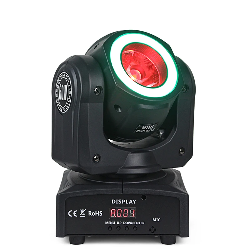

60w Beam Lighting Mini LED Moving Head DMX Stage Lamp with Ring LED Mobile Head Dj Light