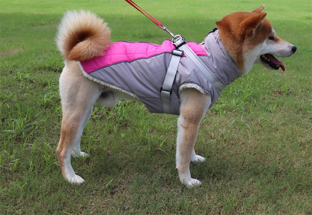 Winter Dog Jacket with Harness Waterproof Outdoor Pet Coat for Small Large Dogs Reflective Thicken Warm Dog Clothes Vest Jacket