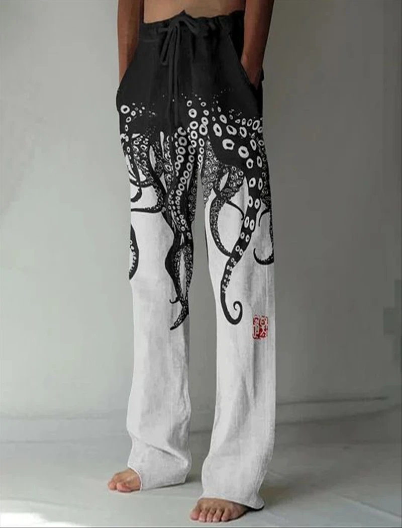 Summer men's thin new ink fish Japanese comfortable straight pants fashionable and comfortable striped men's thin pants hot sell