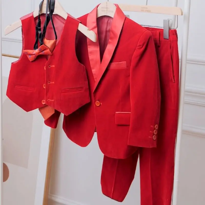 

Classiec Red Velvet Boys' Suit Autumn/Winter British Suit Baby Dress Performance Dress Handsome Flower Boy Suit 3389