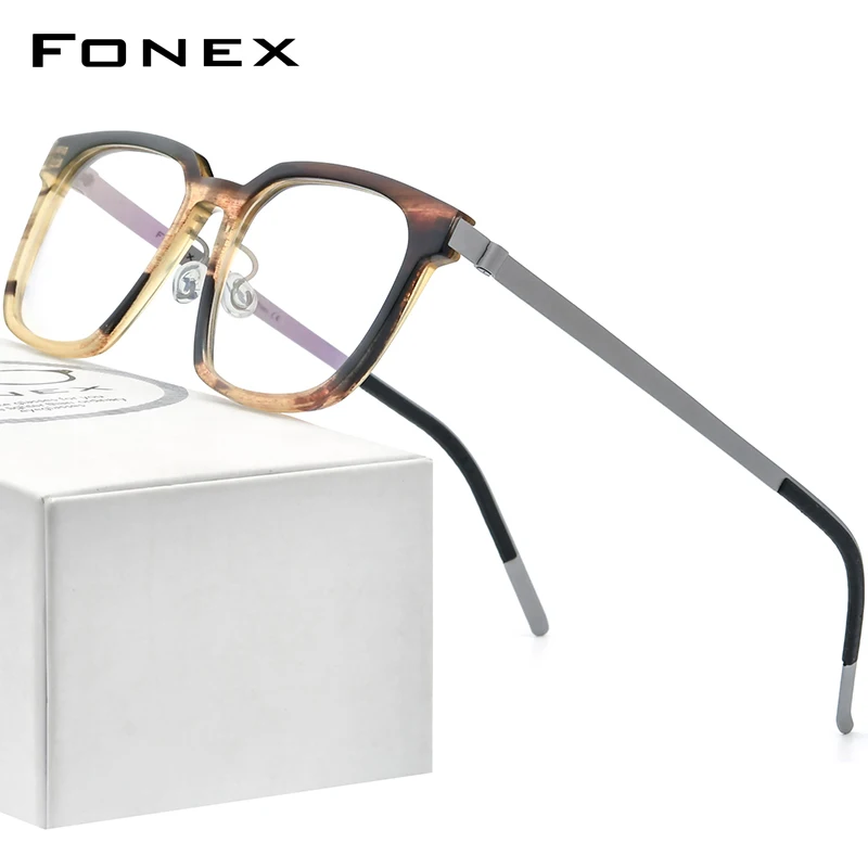 

FONEX Титановая оправа для очков рогом буйвола для мужчин и женщин, 2022, Ретро Винтажные квадратные очки по рецепту, очки F98639