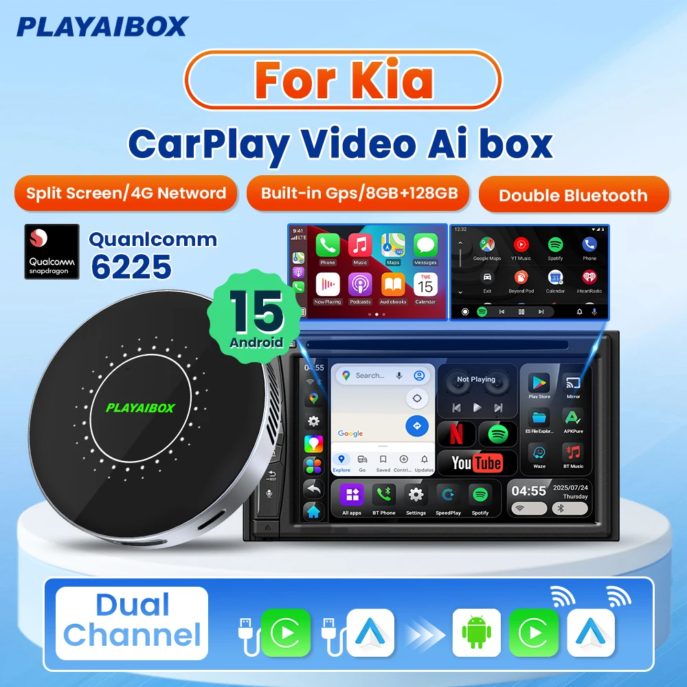 Android 15 Wireless CarPlay Ai Box Wireless Android Auto Built in