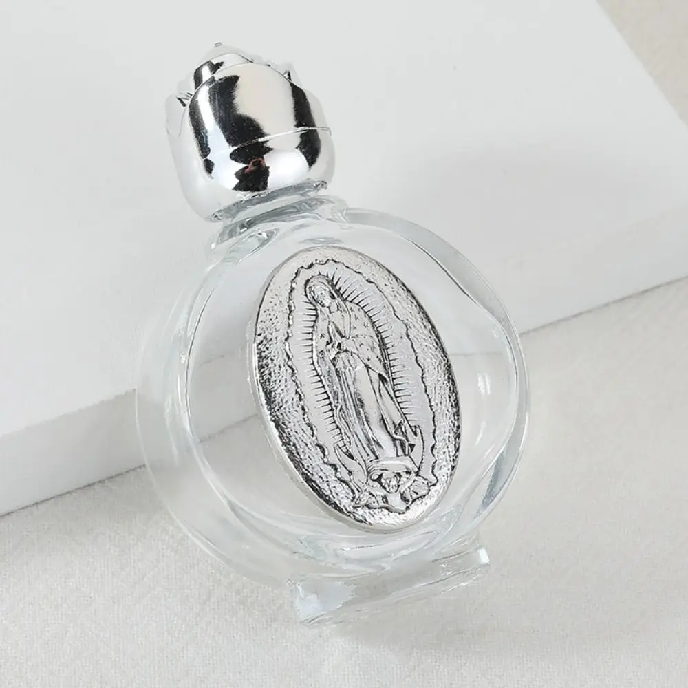 0.5 Floz Catholic Holy Water Bottles Depiction Communion with Toned Cap Blessed Water Bottles Silver Our Lady of Guadalupe