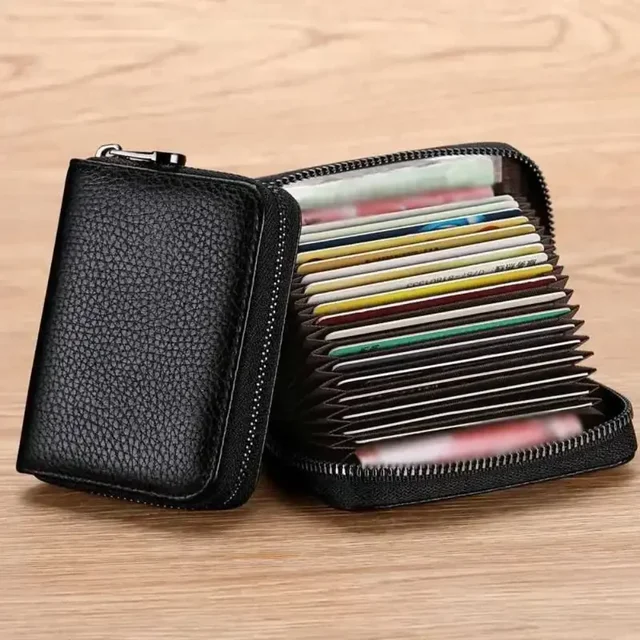 Multi Slot Card Holder Vintage Small Wallet Women Men Business Bank Credit Card Bag Male Coin Pouch Solid Leather Zipper Wallet 1
