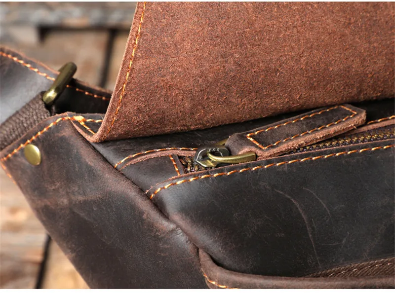 Vintage real leather men's multifunctional chest bag fashion designer natural crazy horse cowhide waist packs crossbody bag