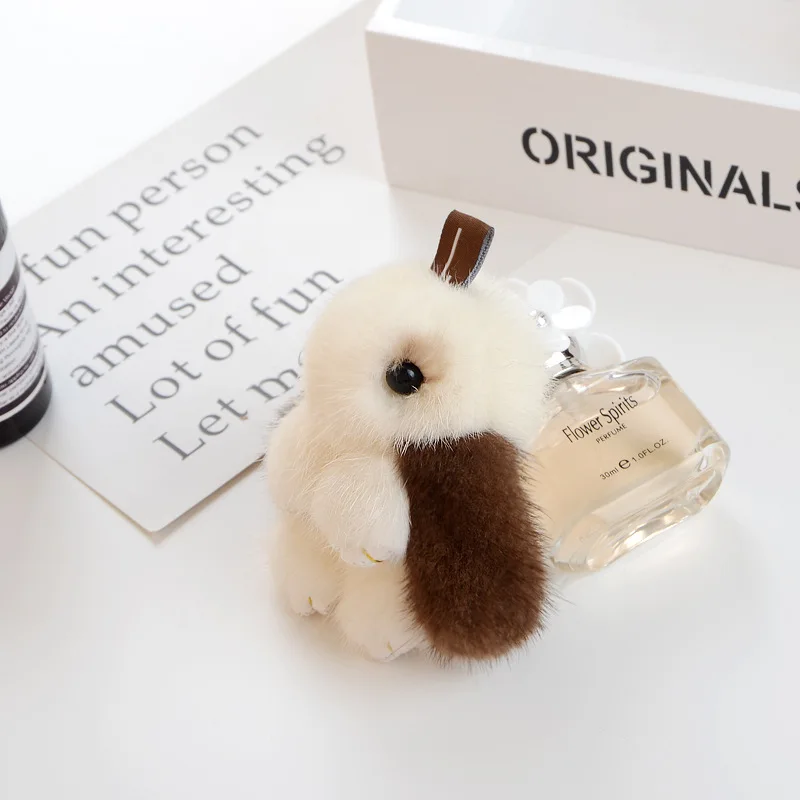 Cute Bunny Genuine Mink Fur Rabbit Keychain Bag Purse Charm Animal Lovers Pocketbook Accessory for Women Girl Gift