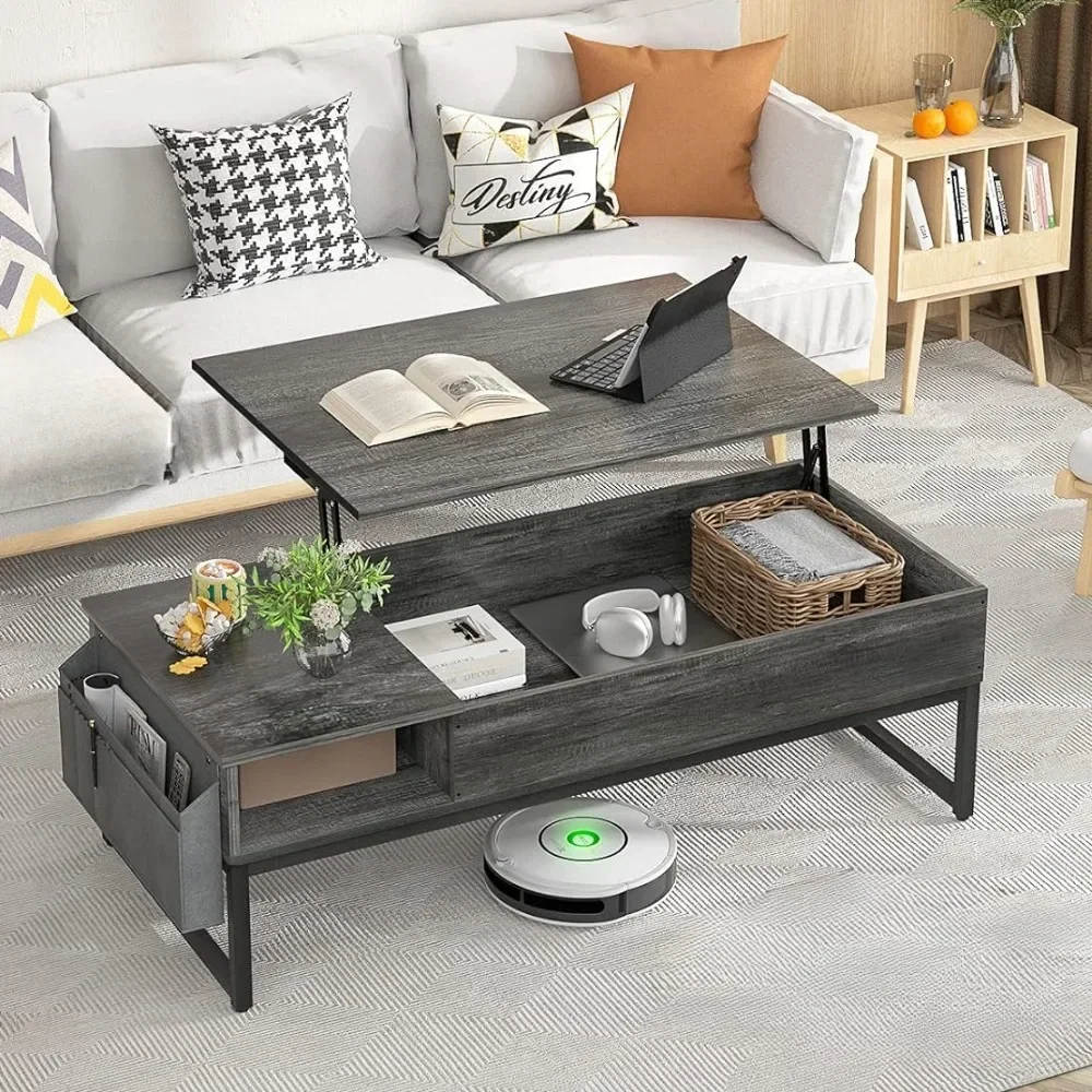 

43.3" Table With Side Pouch for Cocktail Lift Top Coffee Table With Storage Coffee Tables for Living Room Furniture Center Salon