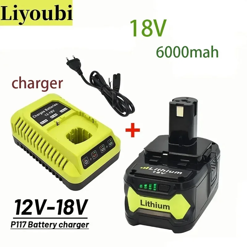 

Free Shipping New Ryobi 18V Wireless Power Tool BPL1820 P108P109P106RB18L50RB18L40 Replace Lithium Ion Battery 6000mAh+charger
