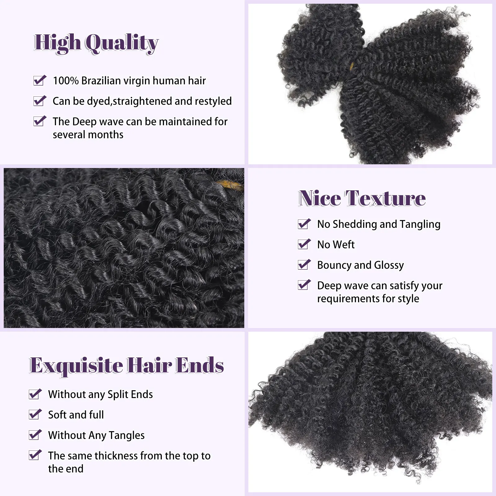 Kinky Curly Human Hair Extensions Double Drawn Brazilian Virgin Hair Bulk For Women Braiding Natural Crochet Braids Bundles 50g