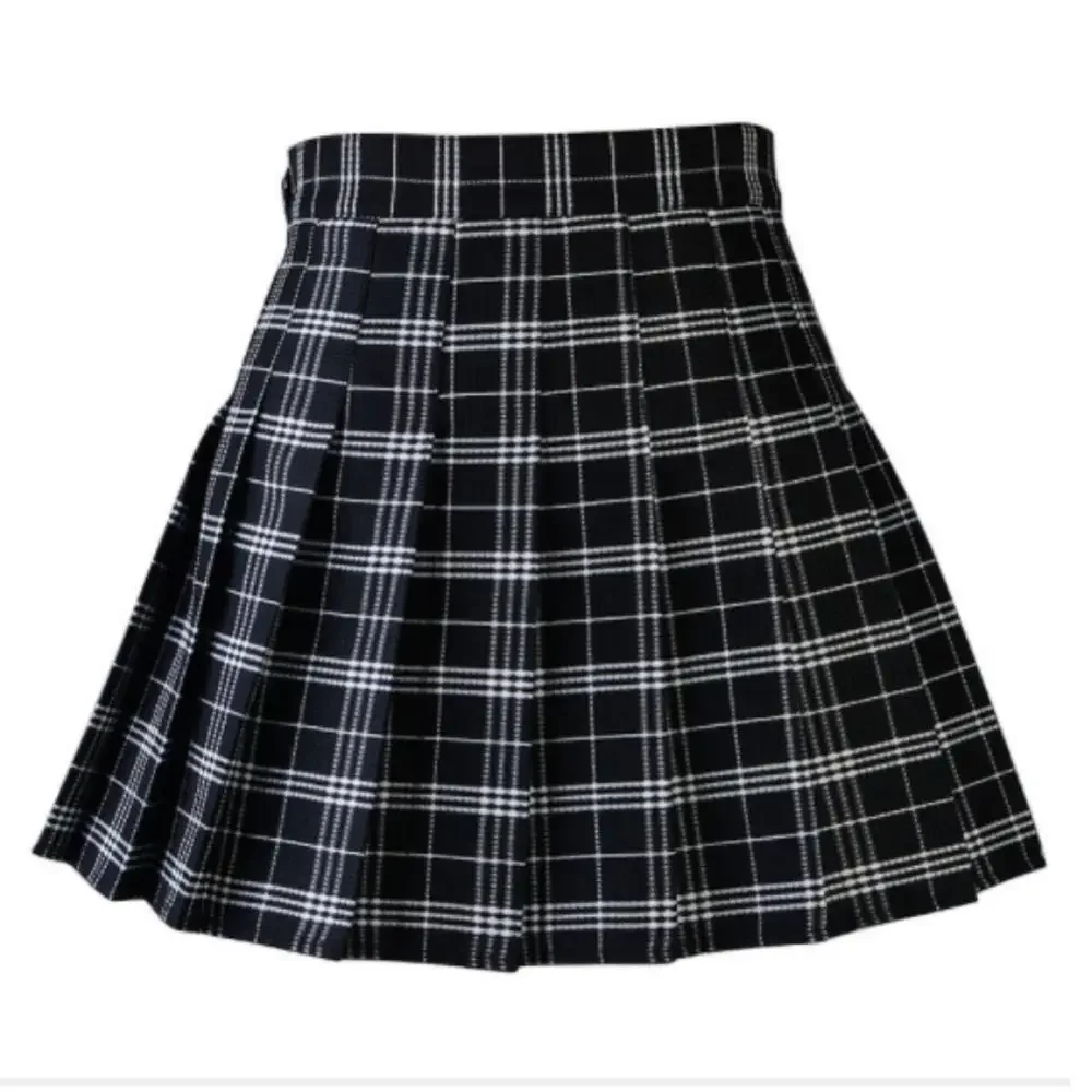 

Shorts and slim appearance in Summer Women Casual Plaid Skirt Girls High Waist Pleated A-line Fashion Uniform Skirt With Inner