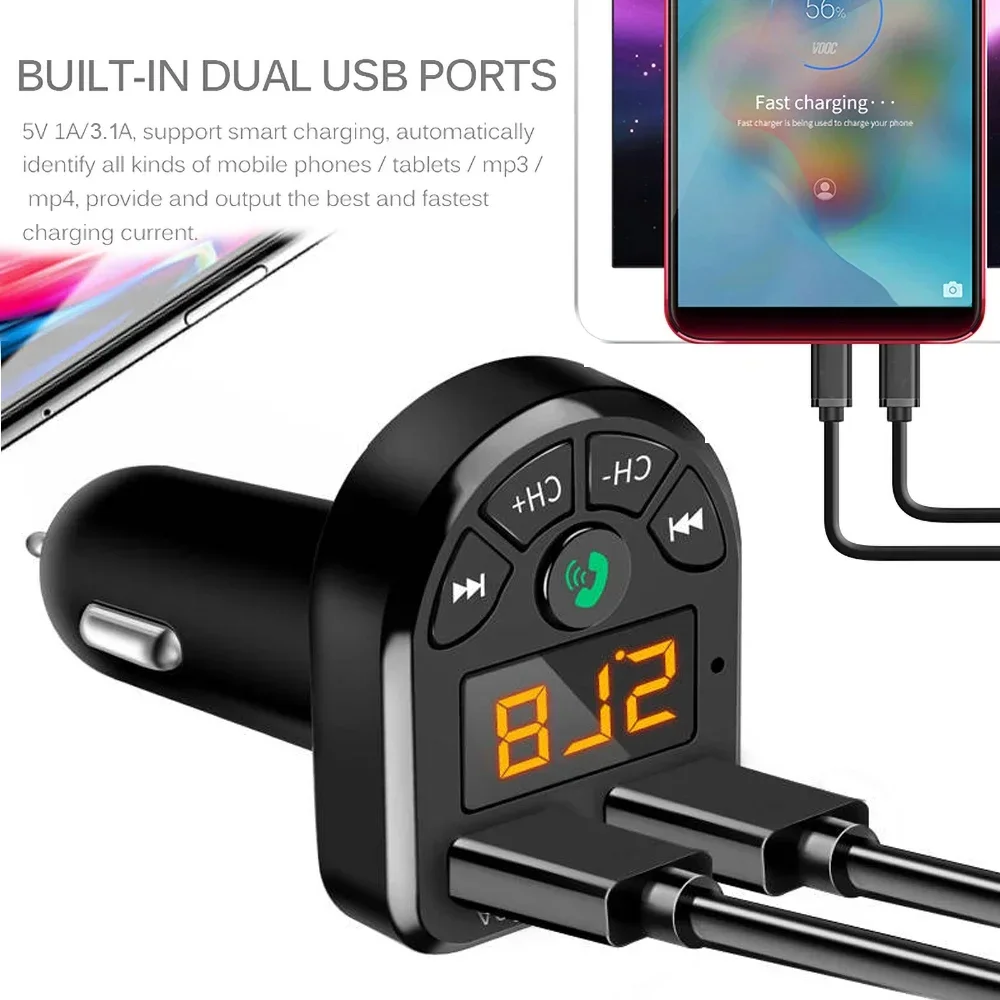 Car MP3 Player Automobile Bluetooth MP3 Player Wireless Audio Receiver Dual USB 3.1A Fast Charger FM Transmission