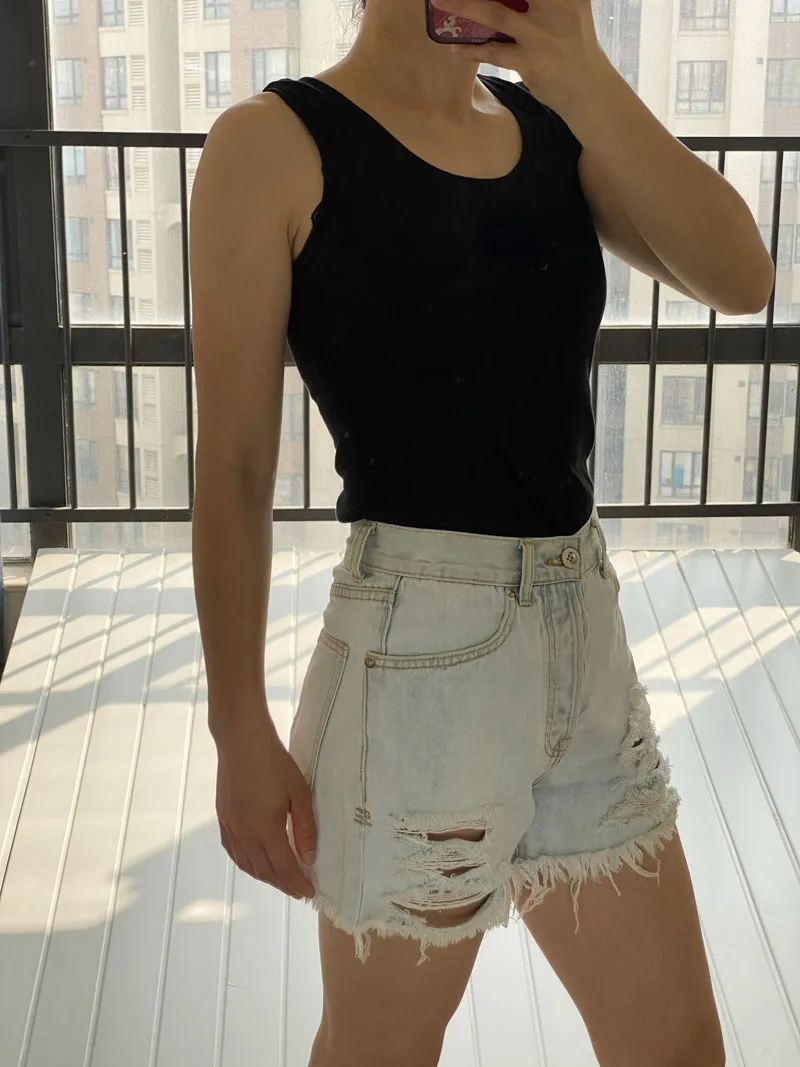 

Korean Style Casual Women Tank Tops 2023 Summer New Embroidered High Elastic Thread Cloth Versatile Slim Cottom Black Vest