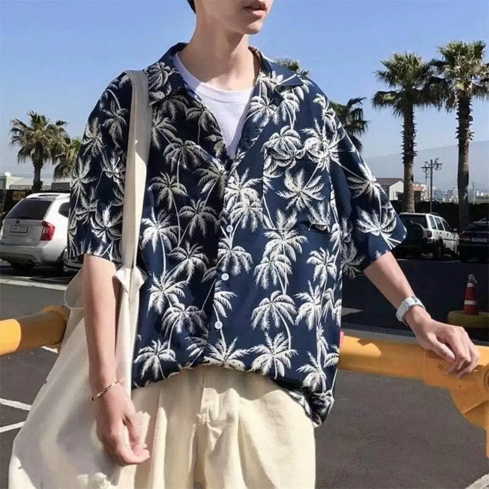 

Casual Men Printed Shirt Tropical Tree Print Men's Hawaiian Shirt with Quick Dry Technology for Vacation Beach Wear Loose Fit