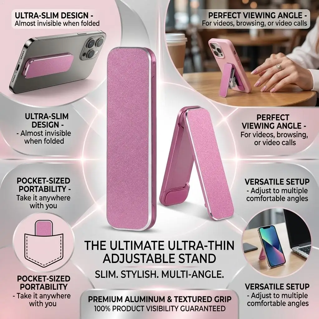 Compact Foldable Phone Kickstand - Ultra-Slim Invisible Design with Multi-Angle Support