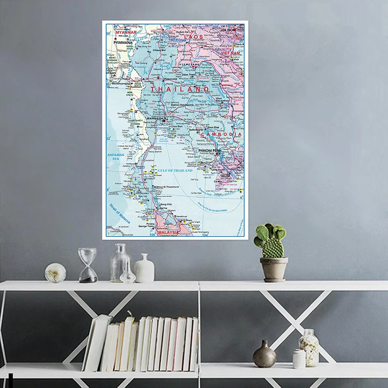 150*225cm Map of The Thailand Non-woven Canvas Painting Wall Art Print Unframed Poster Living Room Home Decor Office Supplies