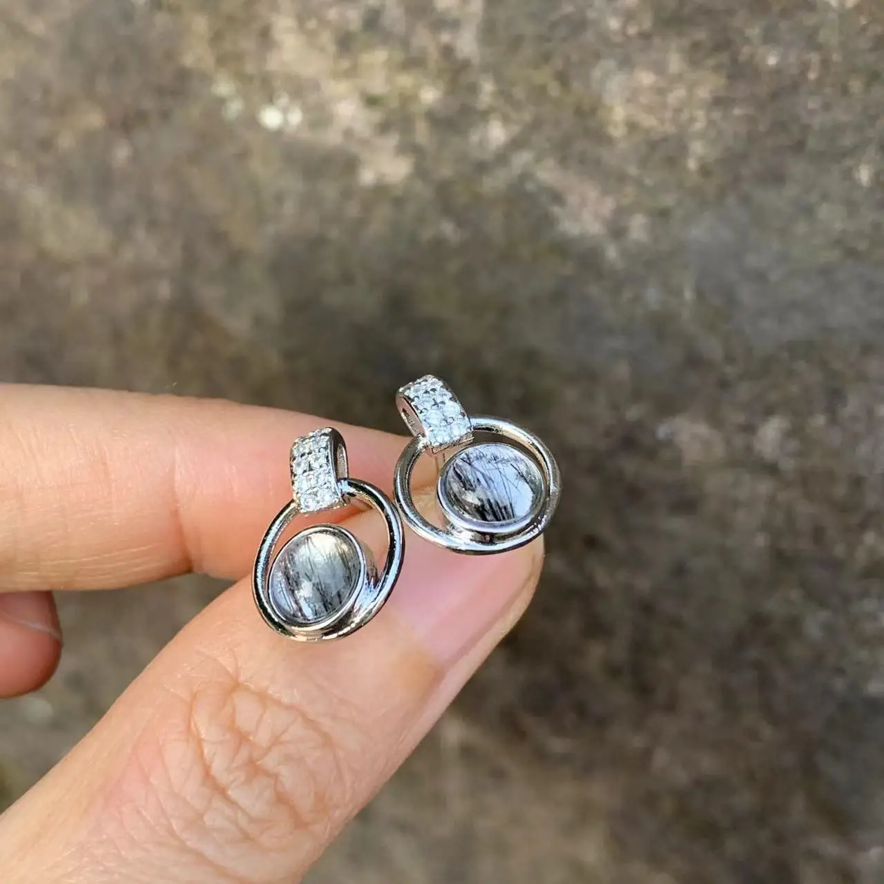 Natural Black Rutilated Quartz 925 Sterling Silver Stud Earrings For Women Jewelry Gift Simple  Jewelry Yellow