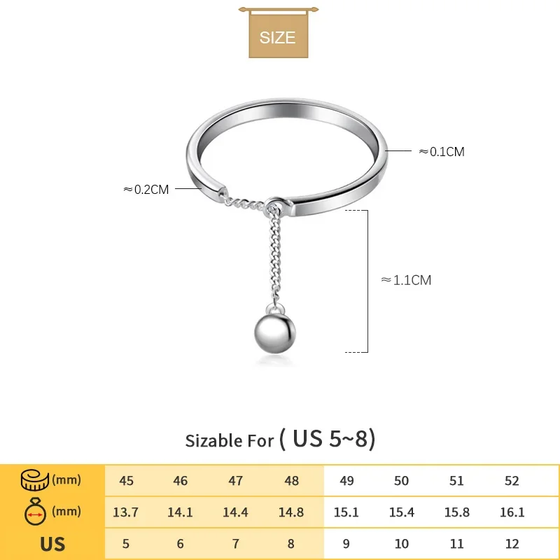 925 Sterling Silver Beads Chain Open Finger Ring For Women Girls Sterling Silver Jewelry Gift silver rings,silver ring