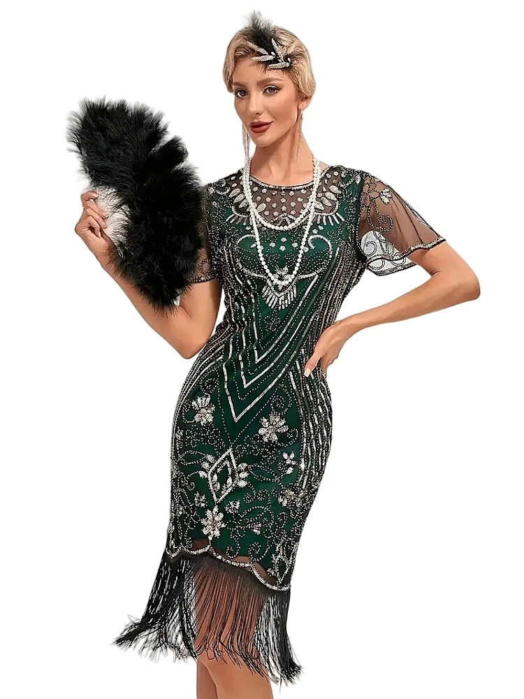 Flapper Dresses 1920s Gatsby Roaring 20s Sequin Beaded Fringe