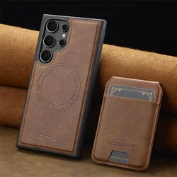 Versatile Leather MagSafe Wallet Phone Case with Magnetic Card Holder for S26 (Brown)
