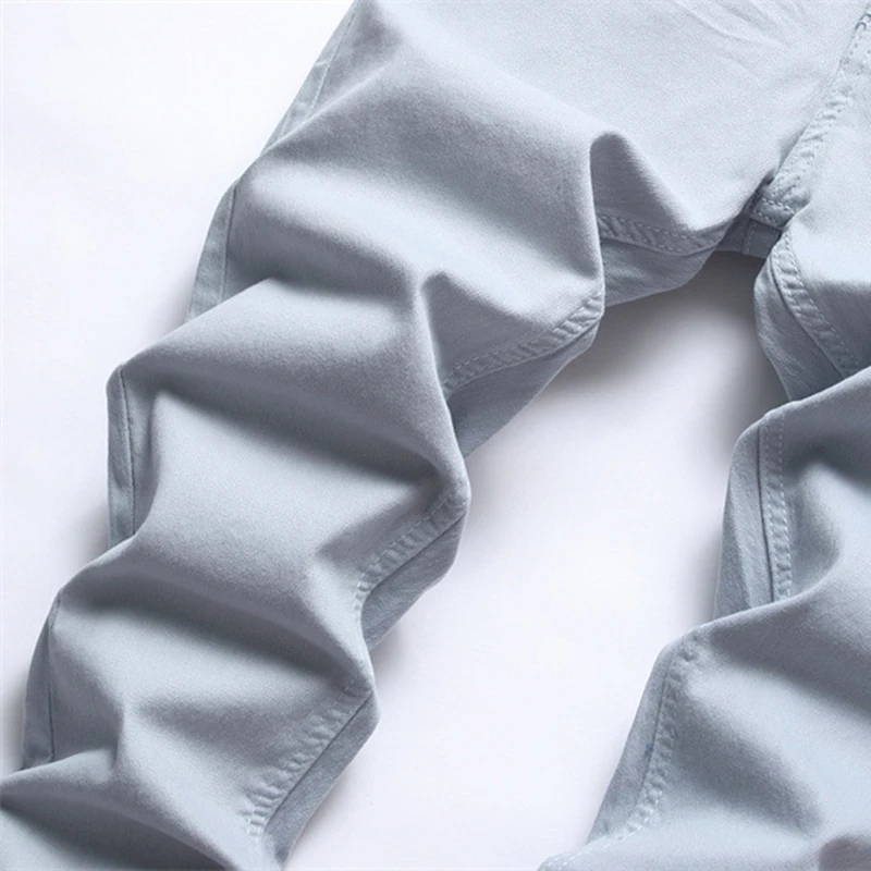 Solid Color Men's Fashion Slim Stretch Jeans High Street Casual Streetwear Autumn Hip Hop Mid-Waisted Trousers 5