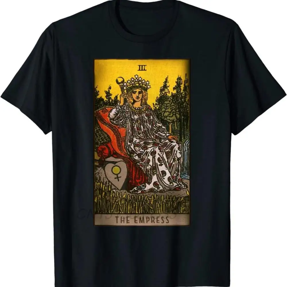 

The Empress Tarot Card Number 3 Men Retro T-shirts The Sun Tarot Card Unisex Vintage Cotton Tee Shirts Adult Oversized Clothing