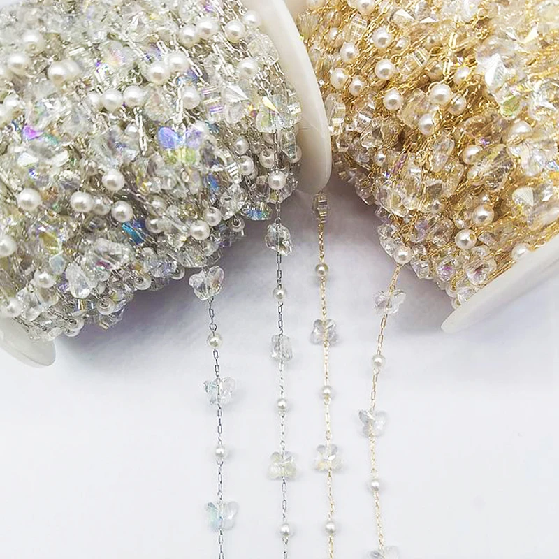

1meter Crystal Butterfly Love Heart Glass Beaded Chain for Necklace Bracelet Jewelry Making DIY Chain Gold Chains Accessories