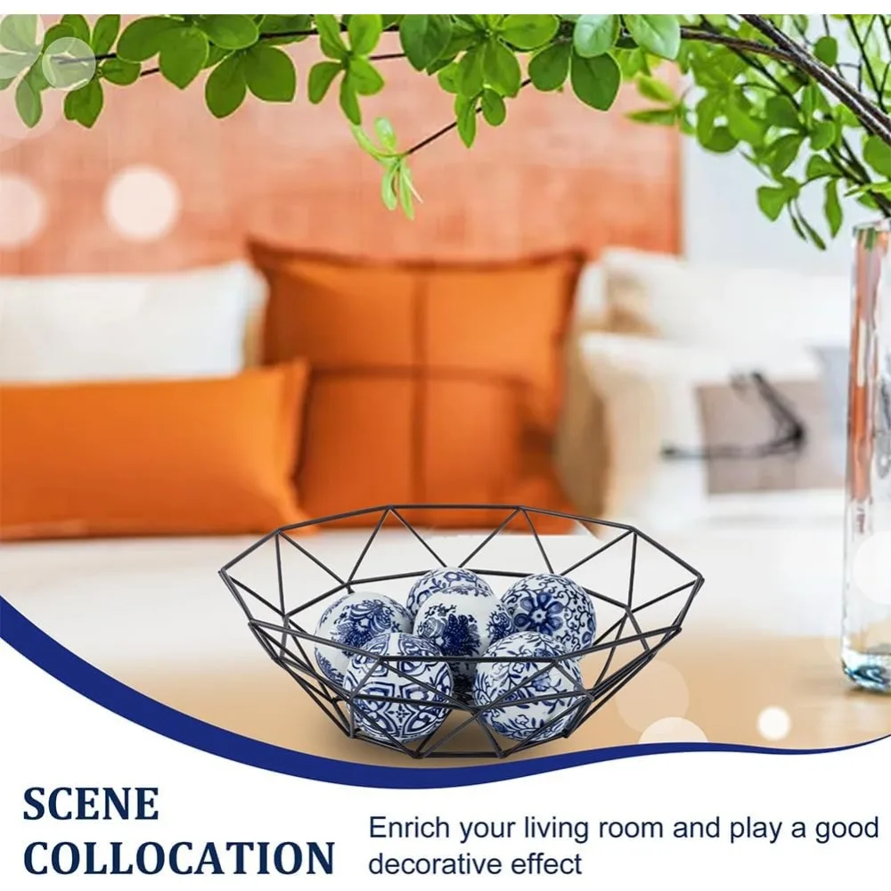 Blue and White Porcelain Balls 6Pcs Handmade Porcelain Beads 2.4 Inch Decorative Ball 2mm Hole Floating Ceramic Orbs